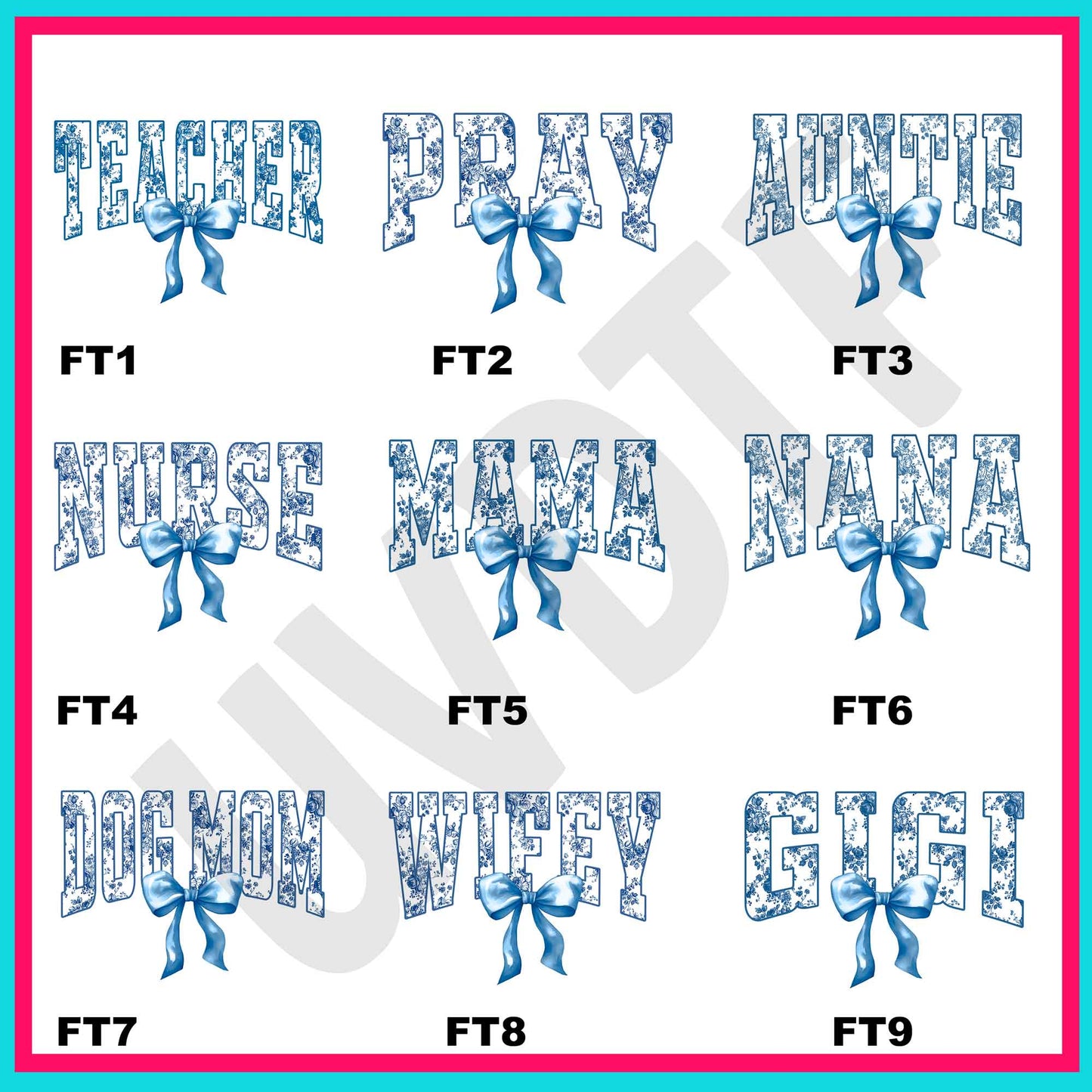 UVDTF French Toile Blue Decals