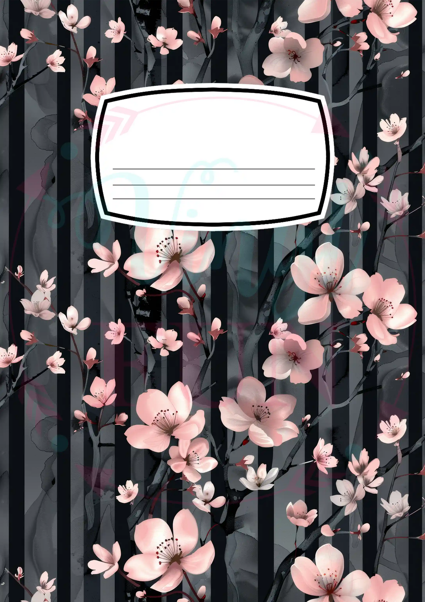 Composition Notebook Cover Transfer Sheet -Black Cherry Blossom