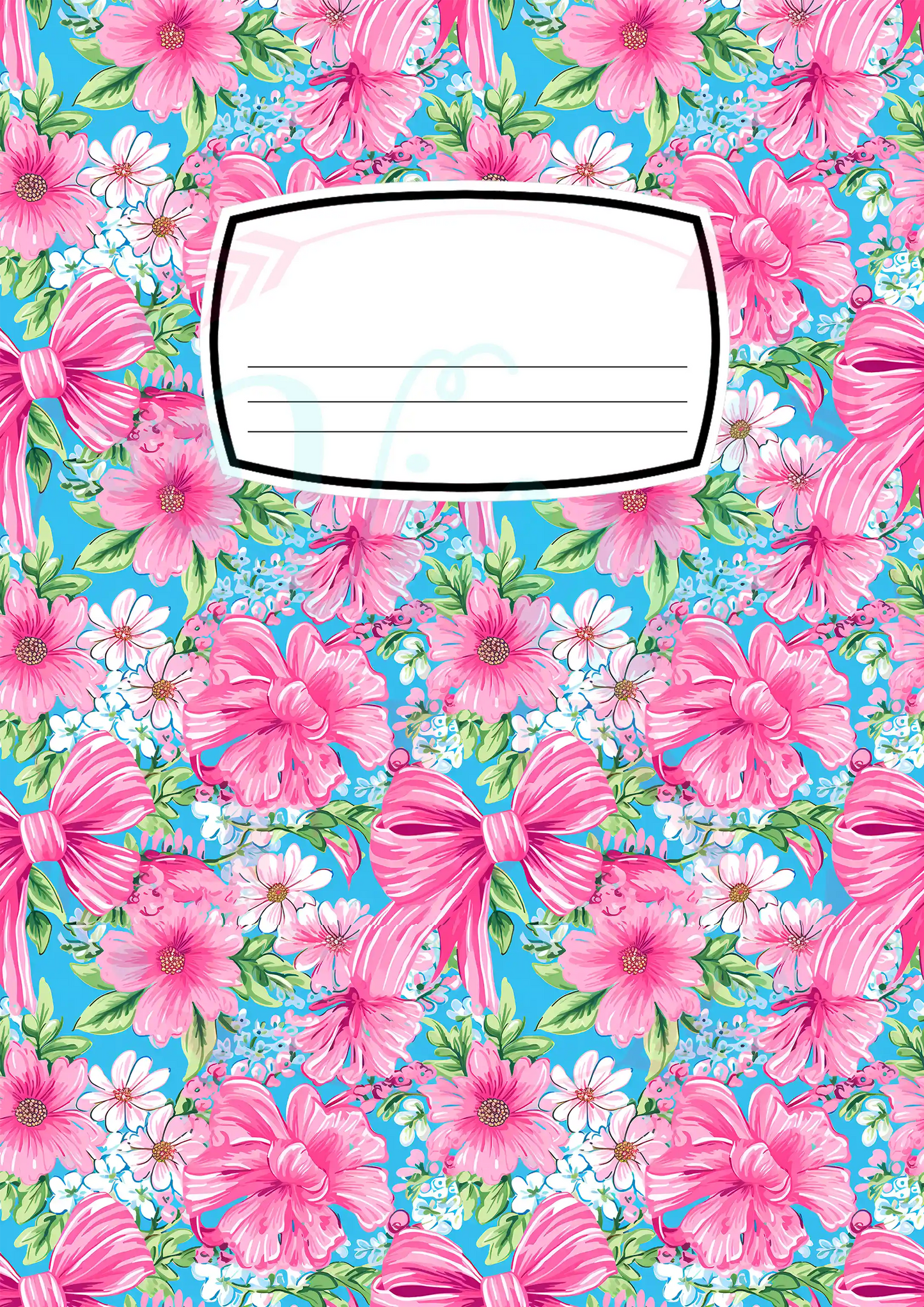 Composition Notebook Cover Transfer Sheet - Preppy Bows