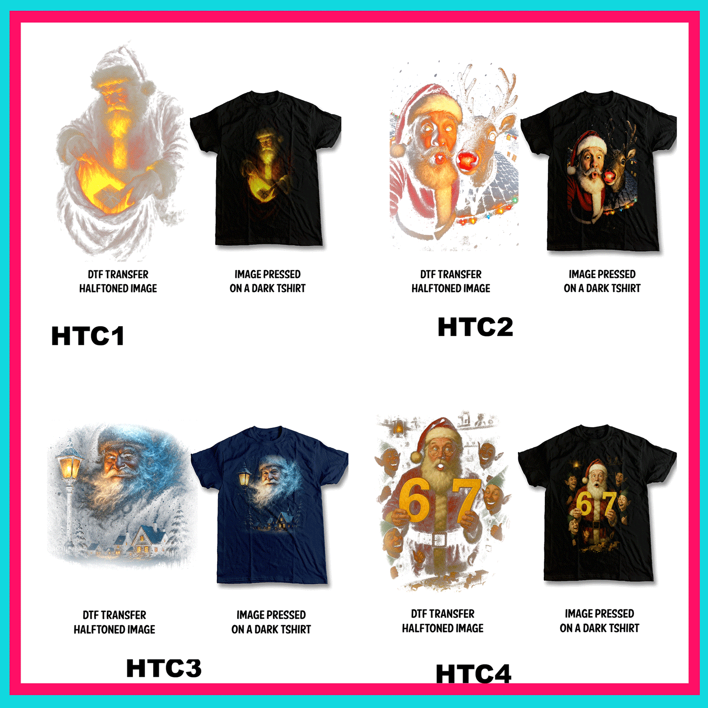 HalfTone Christmas Transfers - For DARK Fabrics ONLY