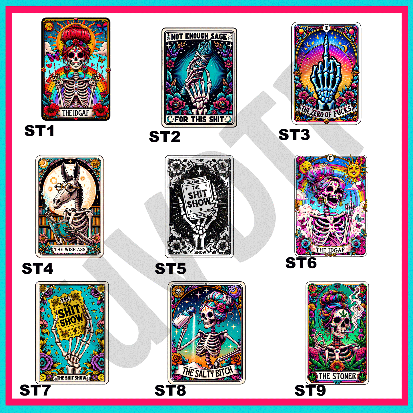 UVDTF Sweary Tarot Cards Decals
