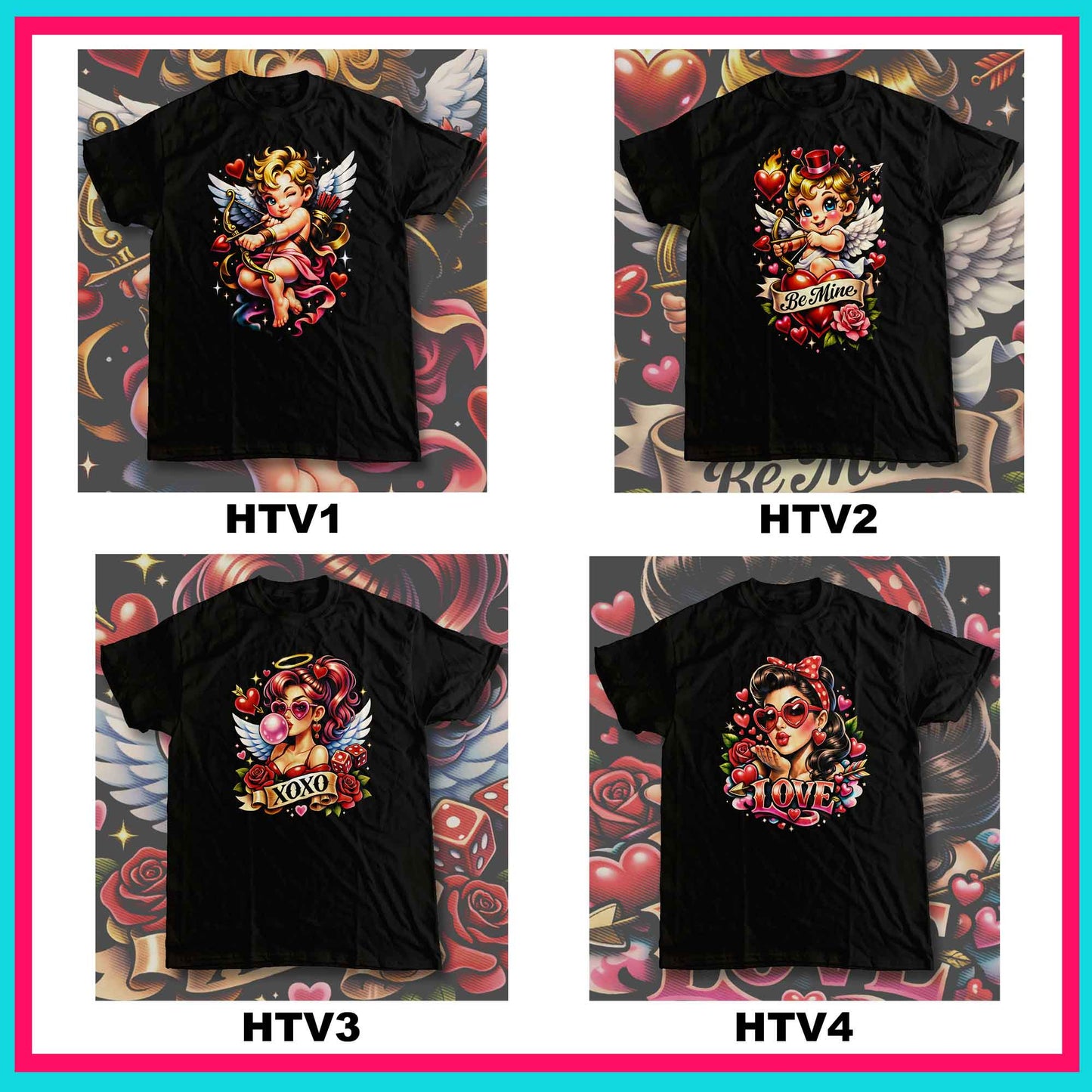 HalfTone VDAY Transfers - For DARK Fabrics ONLY