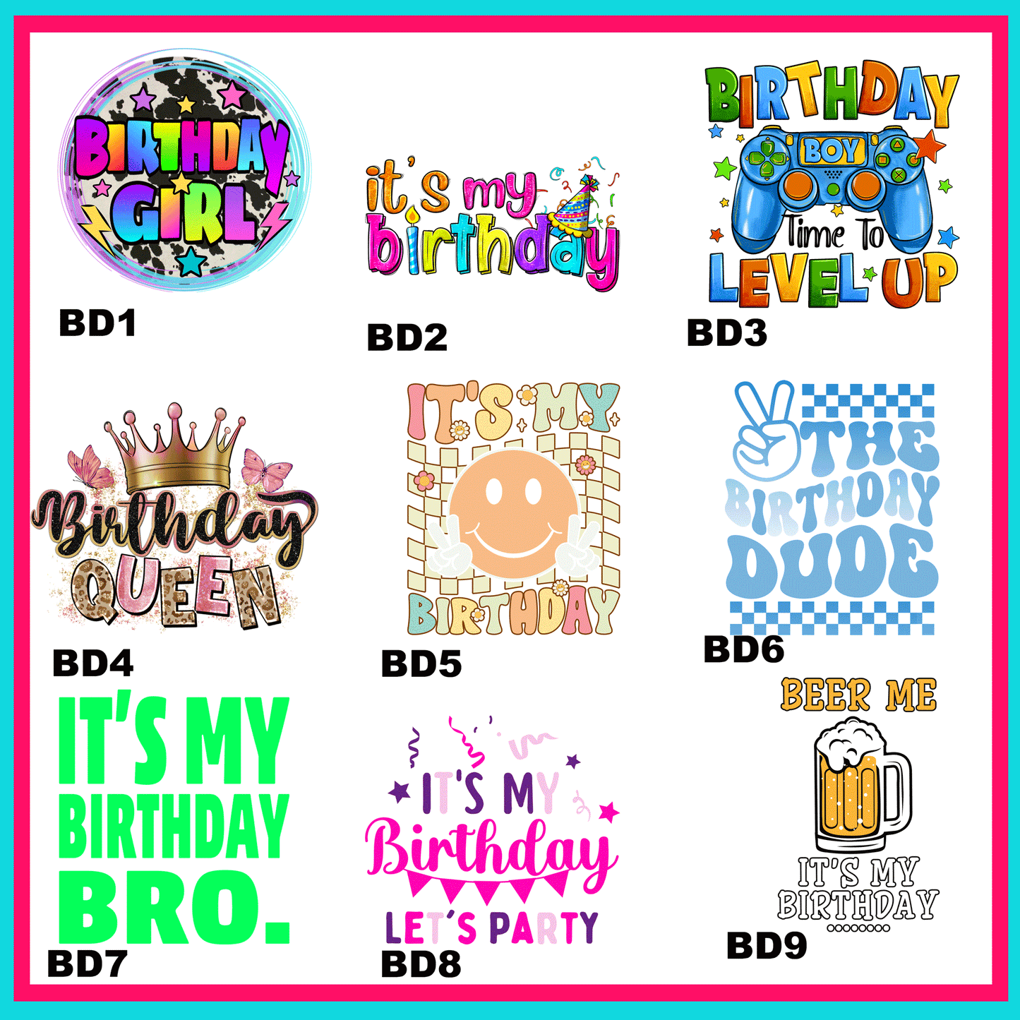 Birthday Transfers -For Fabrics