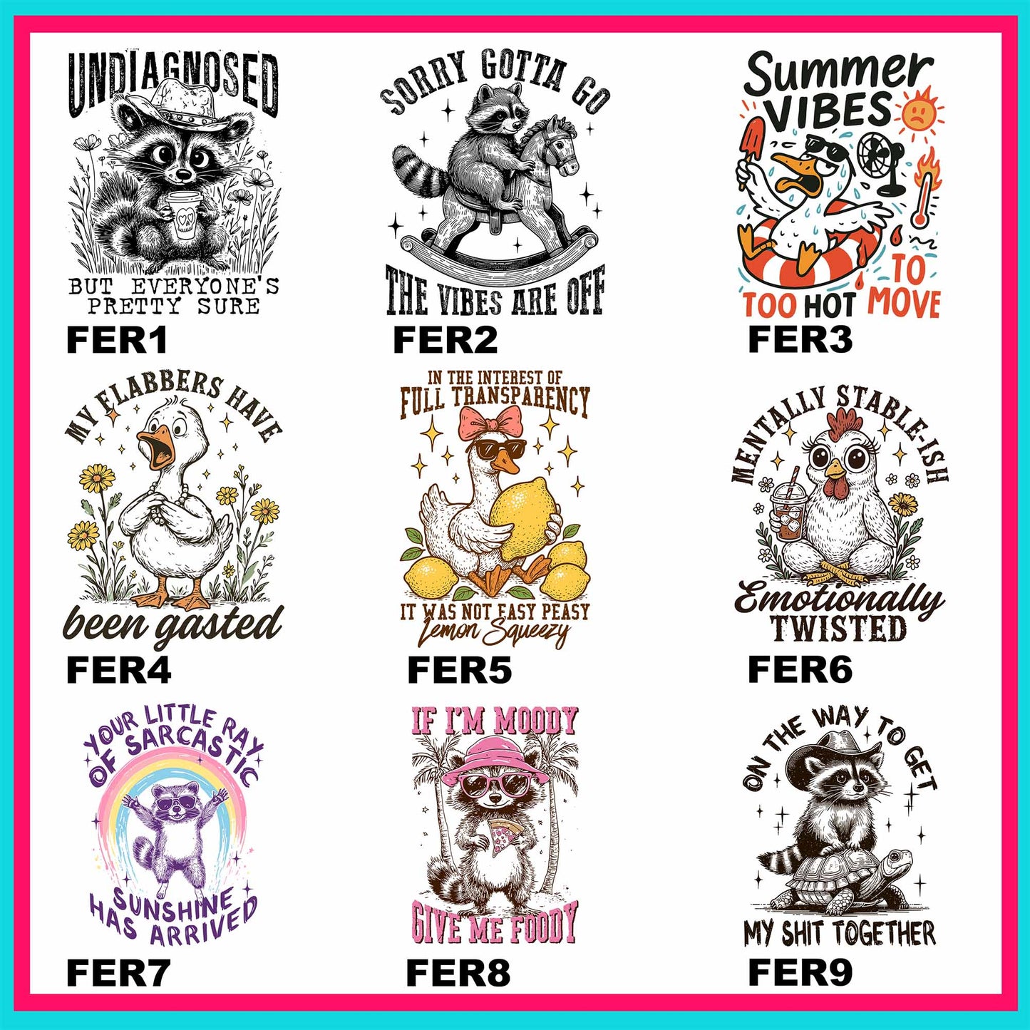 Funny Feral Transfers- For Fabrics