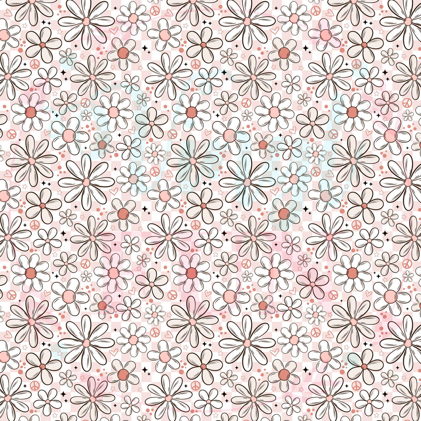 Mauve Daisy Checkered Pattern-A20