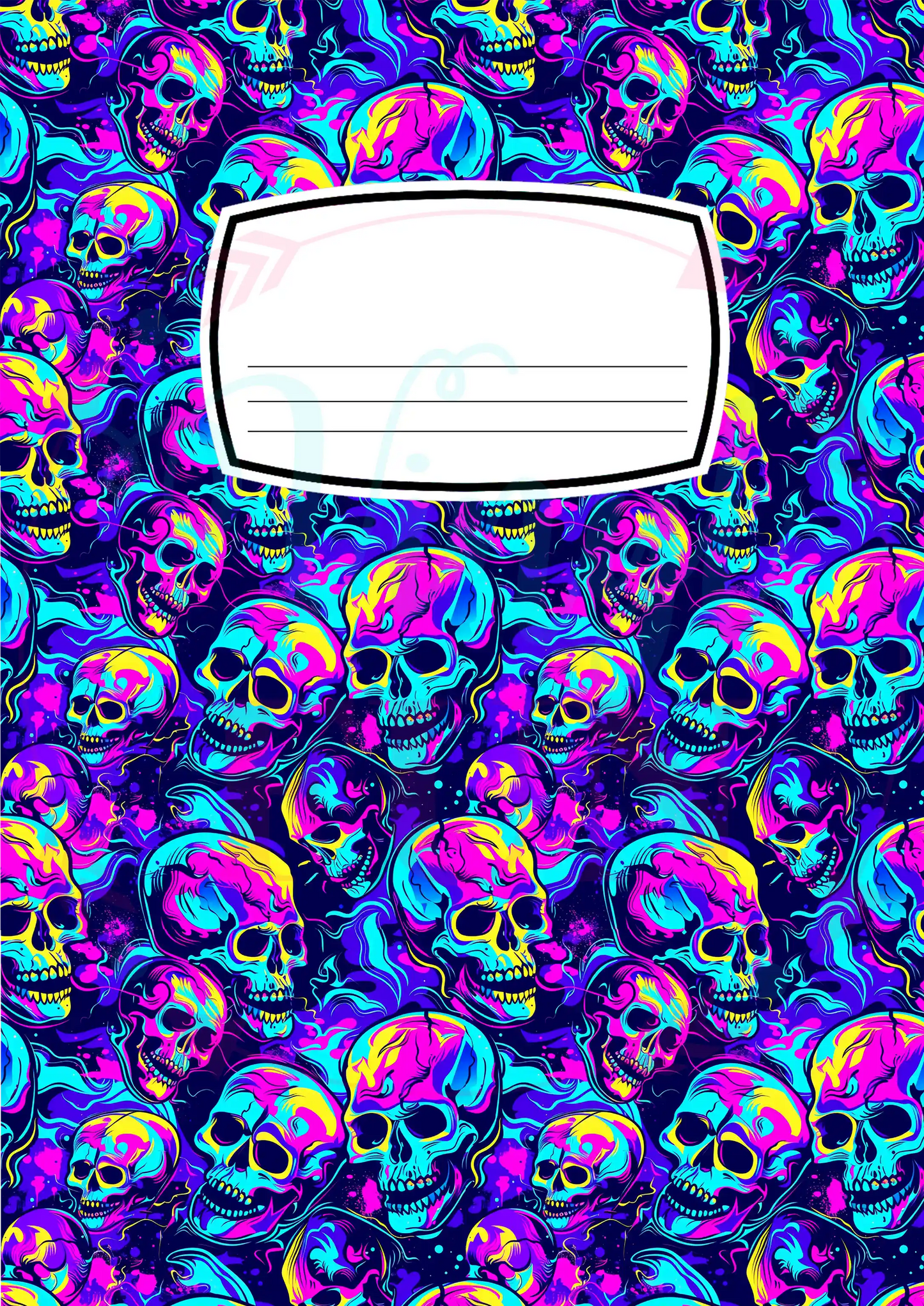 Composition Notebook Cover Transfer Sheet - Neon Skulls