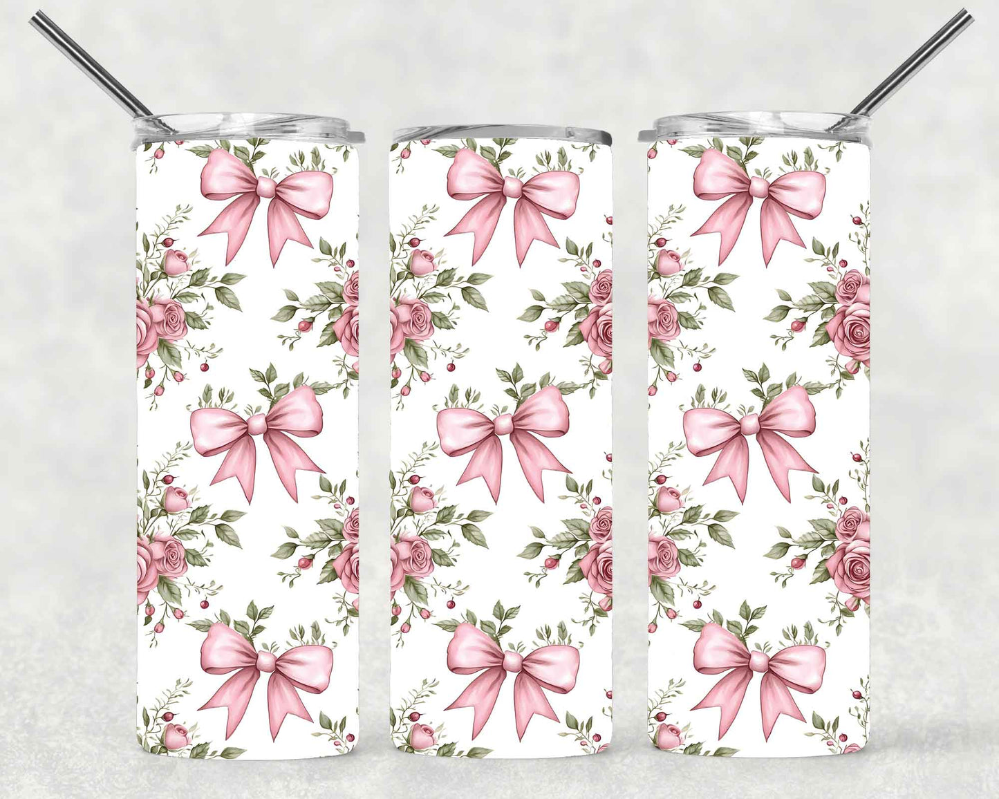 Pink Floral Bows Wrap For Straight Tumbler-S626