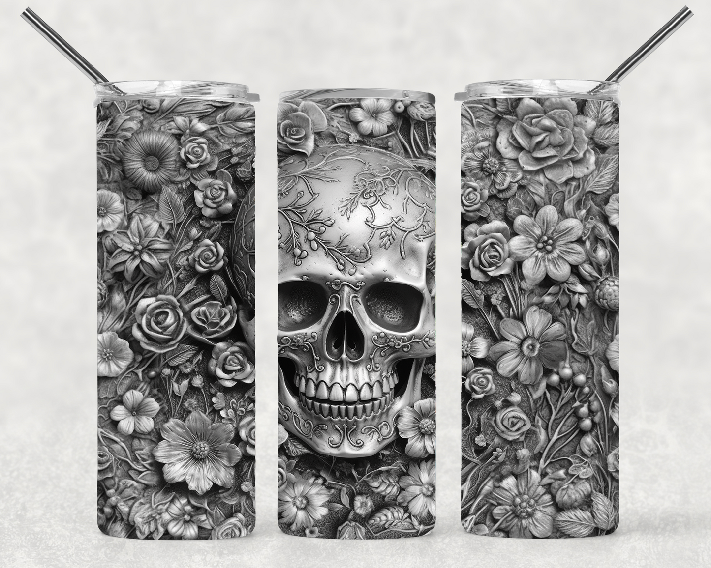 3D Skull Wrap For Straight Tumbler-S107