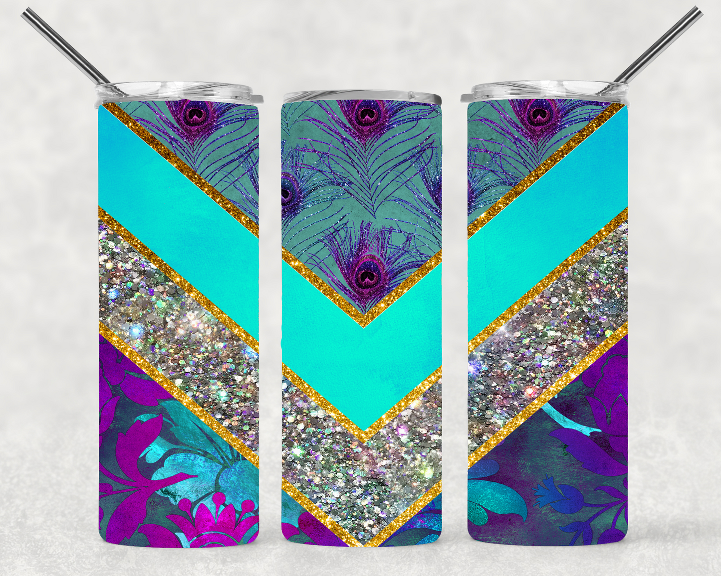 Blue and Gold Peacock Wrap For Straight Tumbler-S48