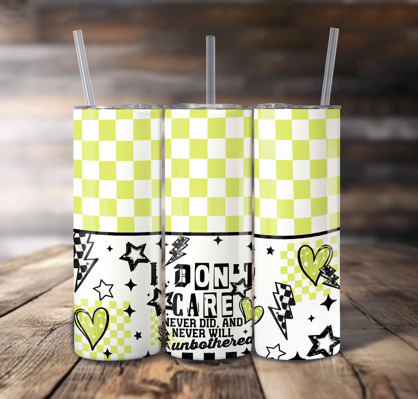 I Don't Care Green Plaid For Straight Tumbler-S683