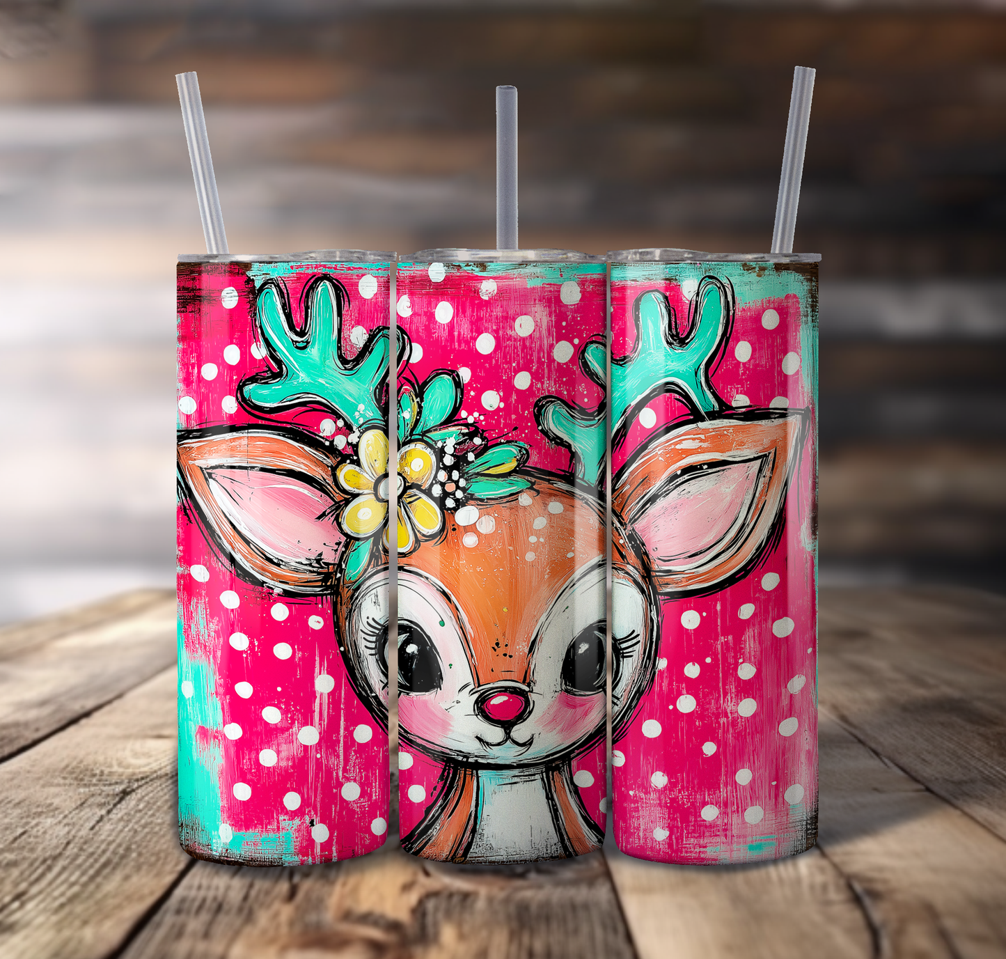 Colorful Reindeer Wrap For Straight Tumbler-S720