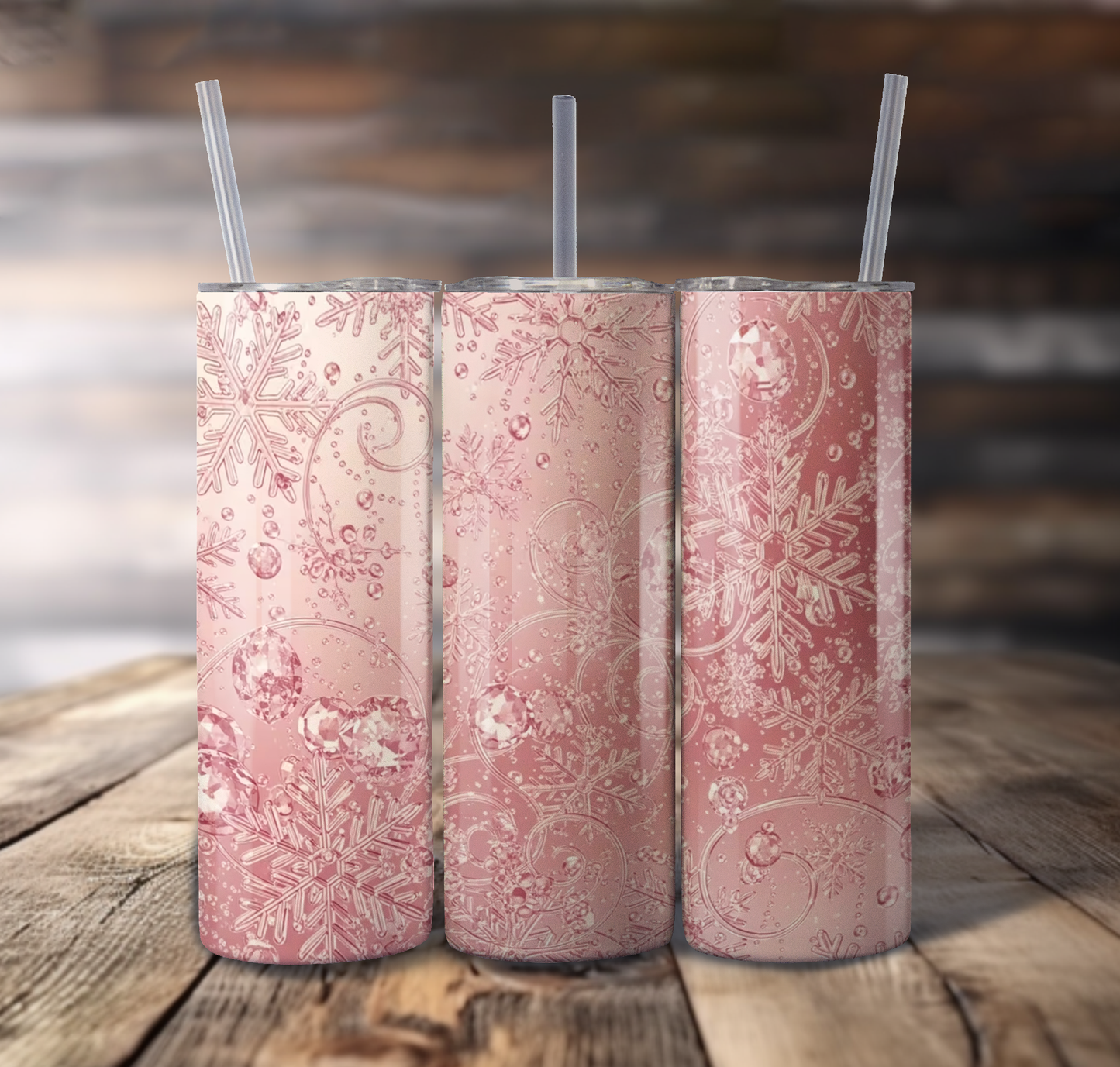 Pink Snowflake Wrap For Straight Tumbler-S732