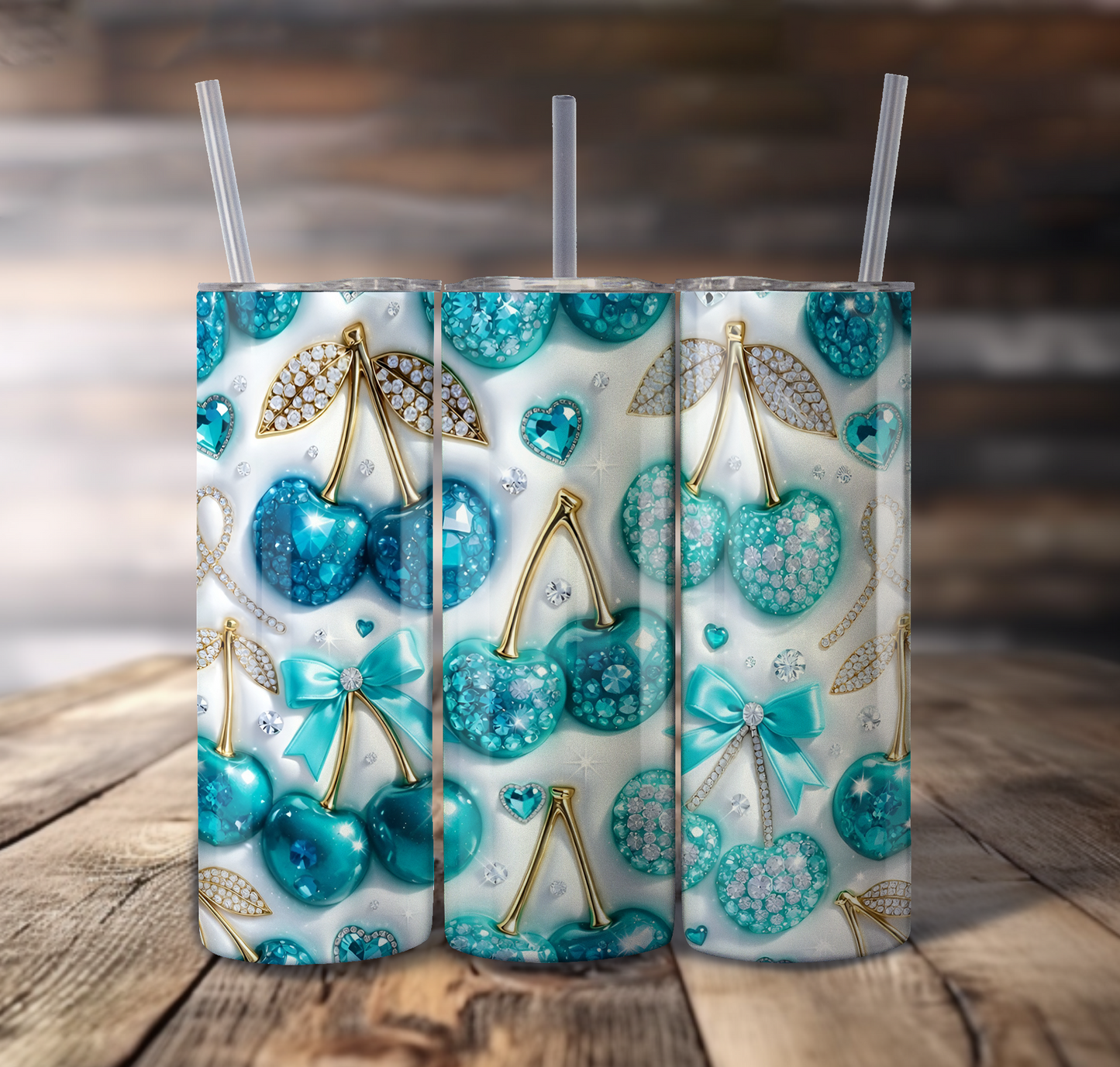 Teal Cherries For Straight Tumbler - S830