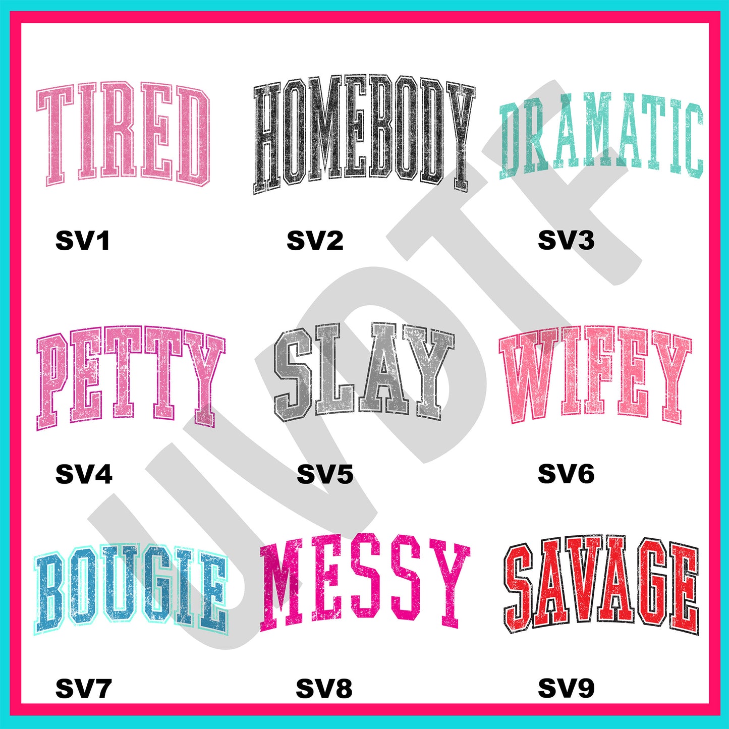 UVDTF Sassy Varsity Words Decals