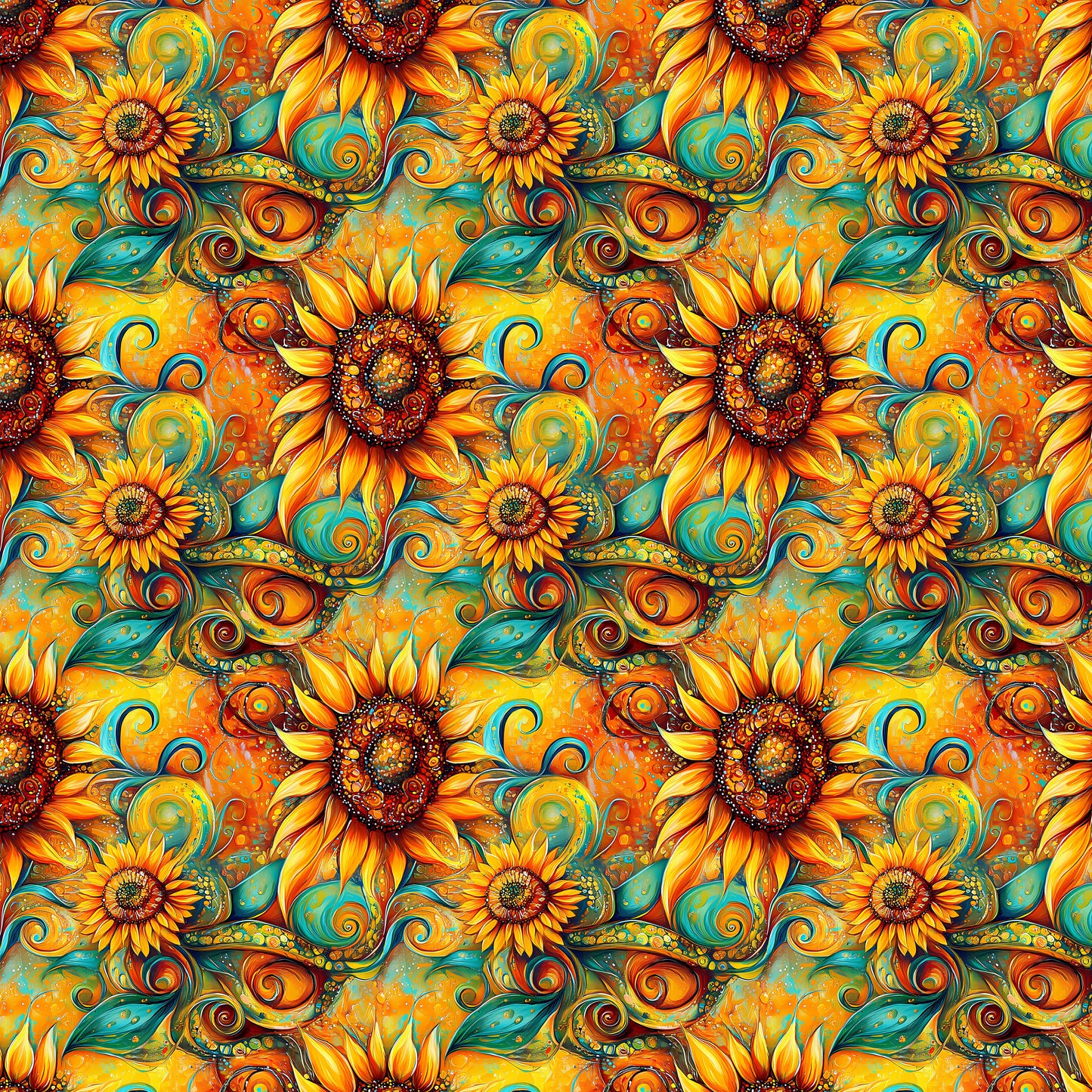 Sunflowers with Teal Pattern A12