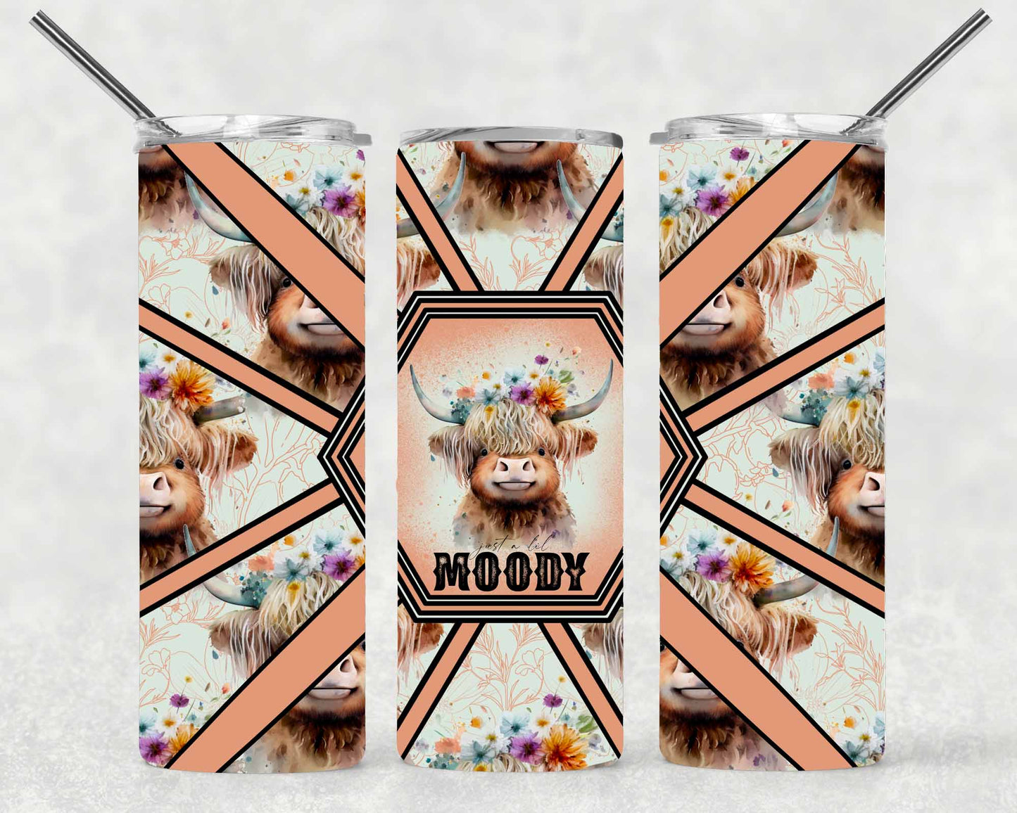 Moody Highland Cow Wrap For Straight Tumbler-S119