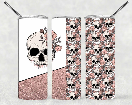 Pink Roses with Skull Wrap For Straight Tumbler-S121