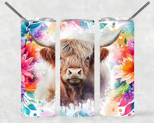 Watercolor Highland Cow Wrap For Straight Tumbler-S134
