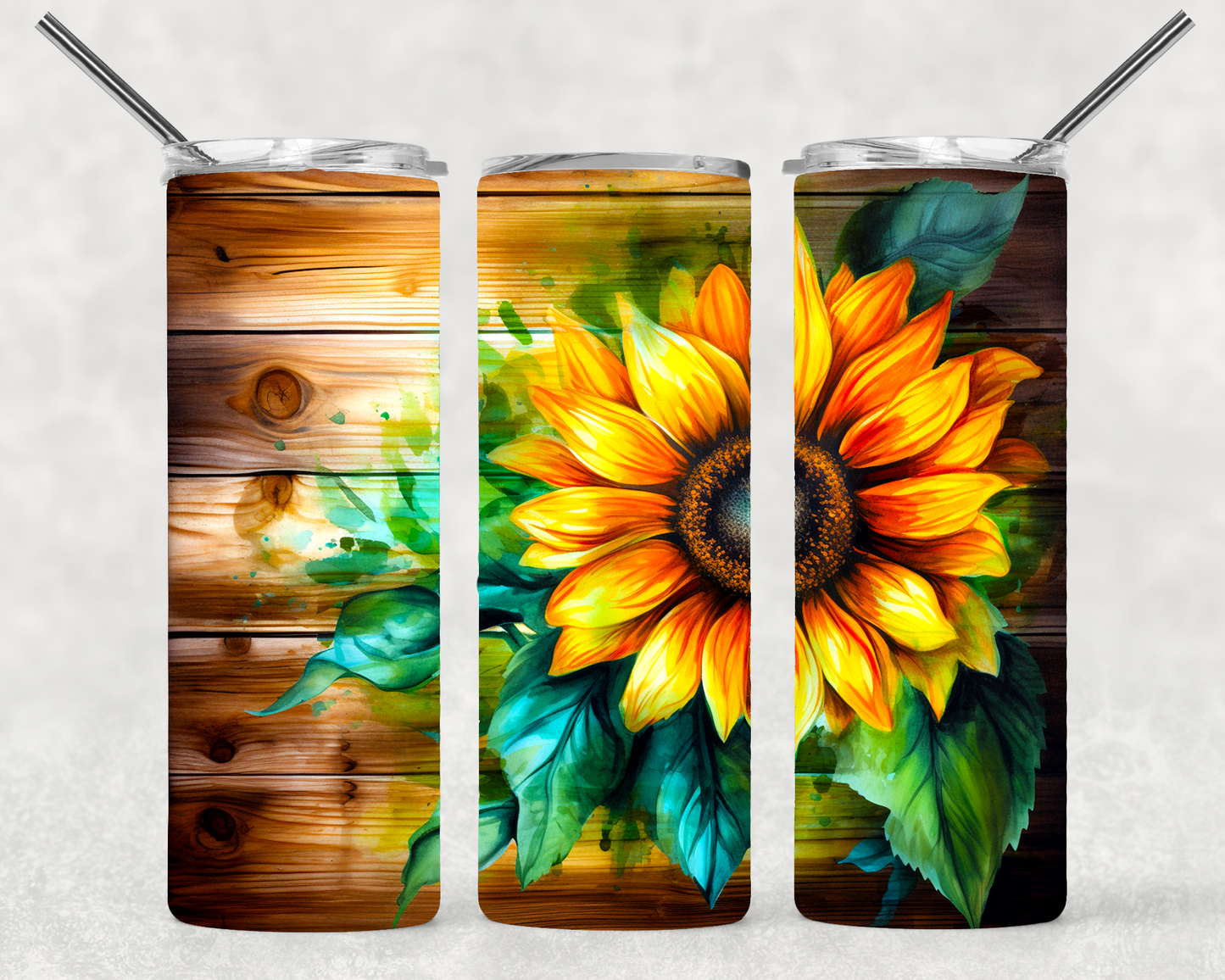 Sunflowers On Wood Wrap For Straight Tumbler-S102