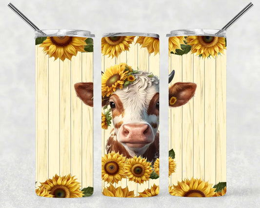 Baby Cow and Sunflowrs Wrap For Straight Tumbler-S174