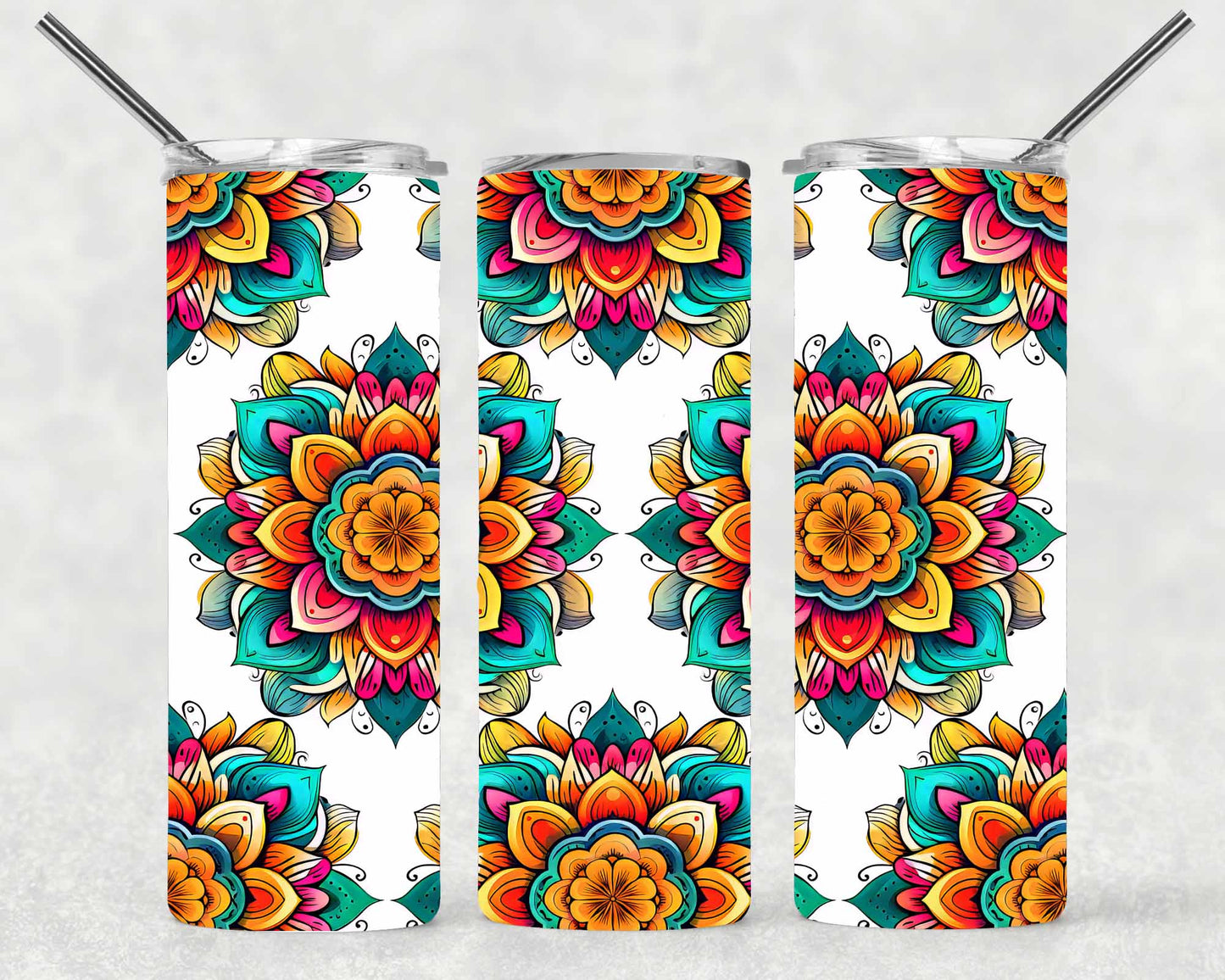 Floral Mandela Wrap For Straight Tumbler-S176