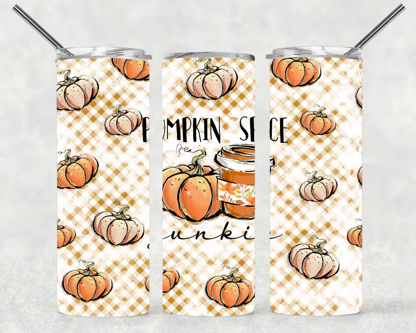 Plaid Pumpkin Junkie Wrap For Straight Tumbler-S180