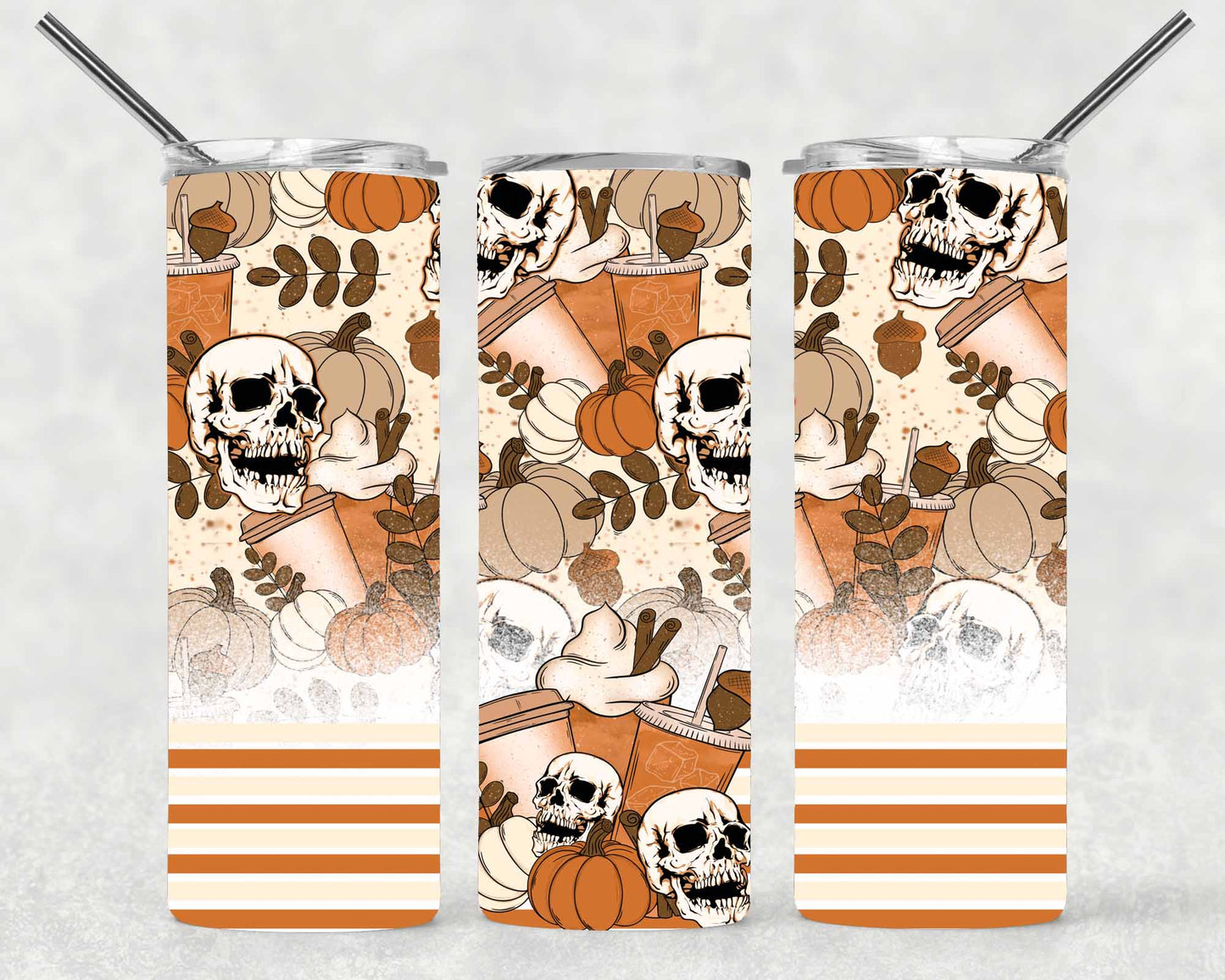 Pumpkin Skellie Design Wrap For Straight Tumbler-S194
