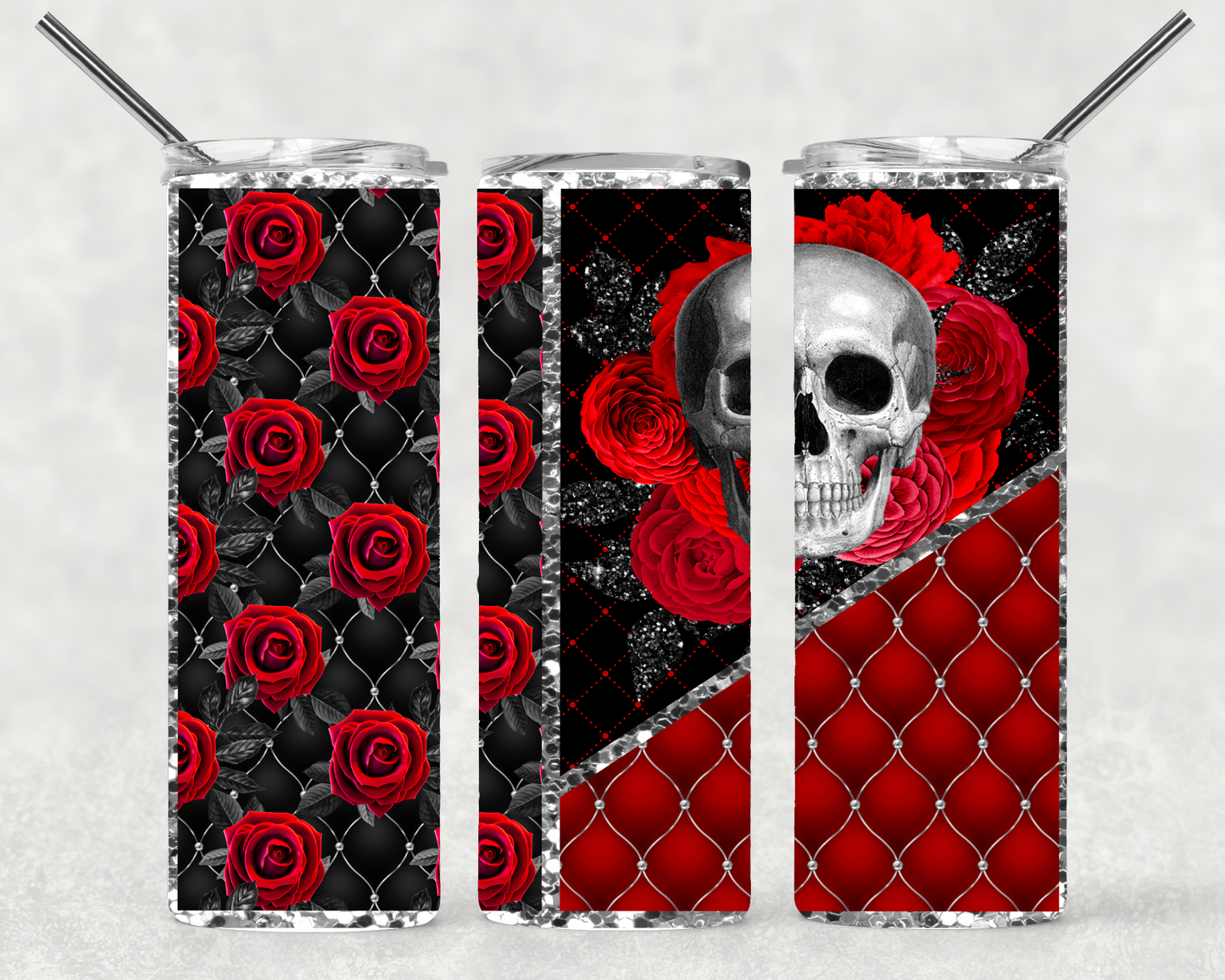 Skull with Red Roses Wrap For Straight Tumbler-s77