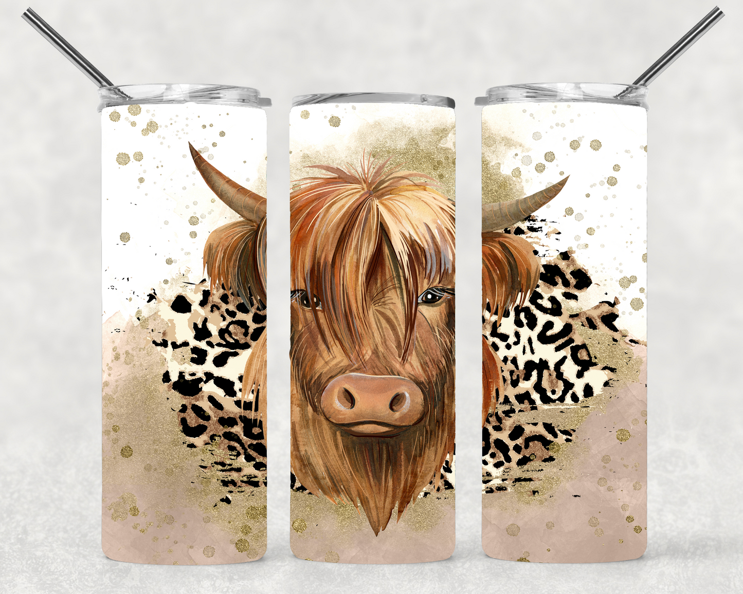 Cheetah Print Highland Cow Wrap For Straight Tumbler-S90
