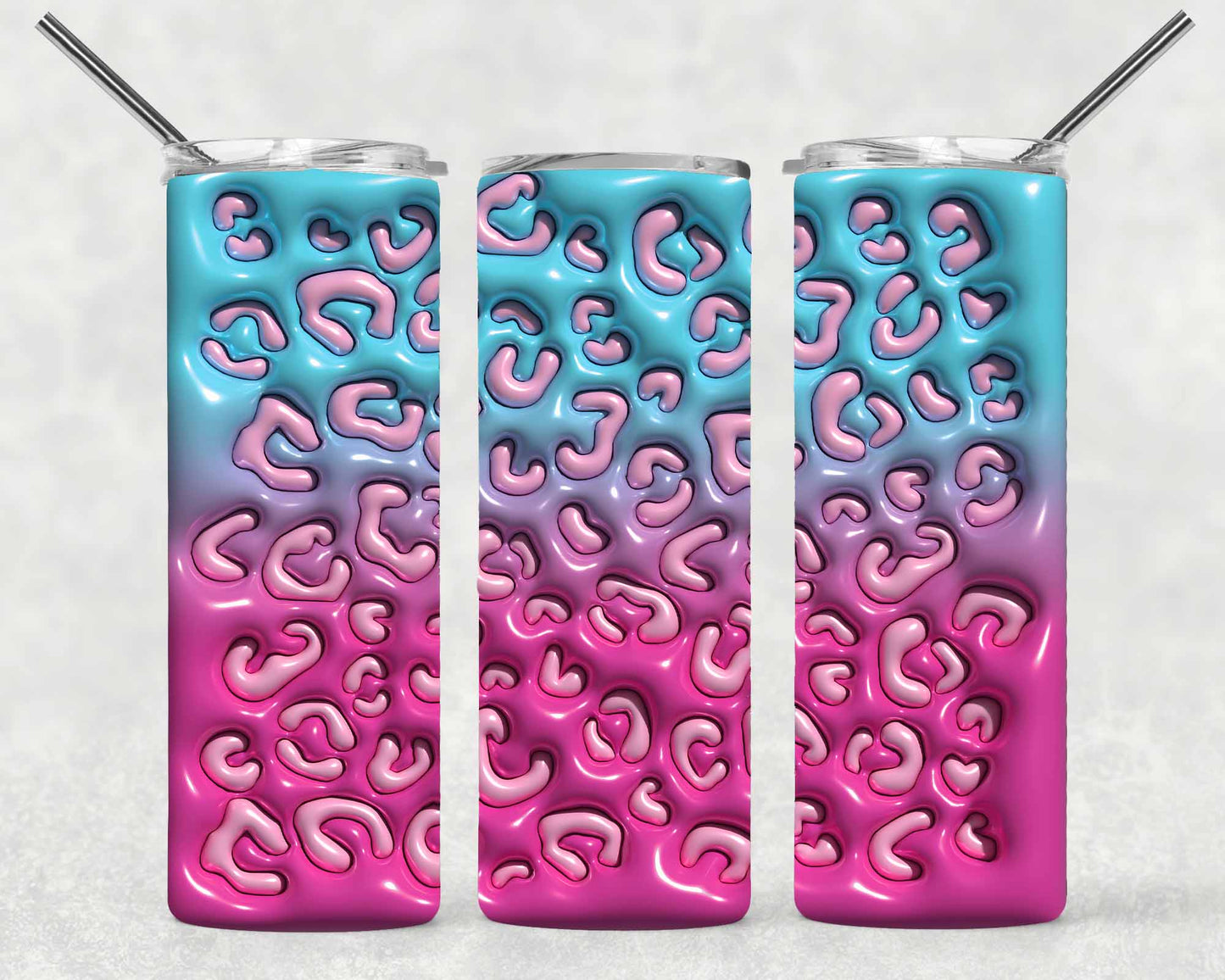 3D Puff Leopard Wrap For Straight Tumbler-S110