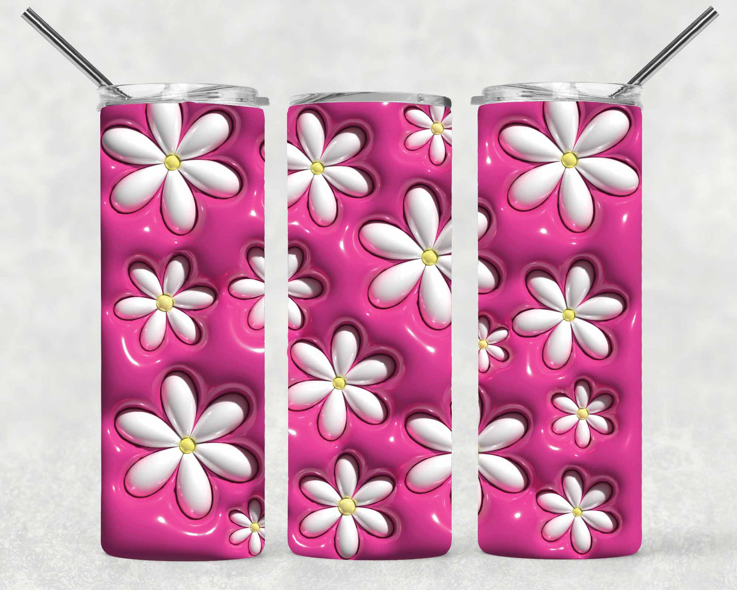 3D Puff Pink Daisy Wrap For Straight Tumbler-S116