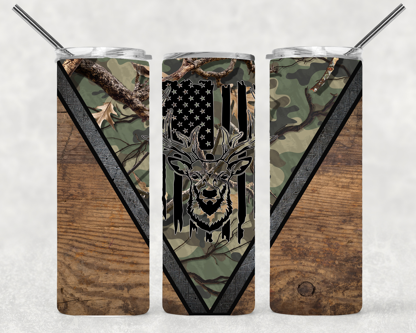 Camo Deer Flag Wrap For Straight Tumbler-S51
