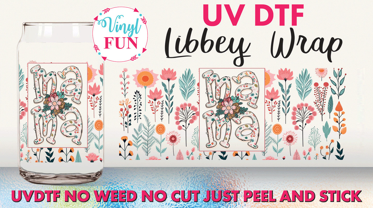 Retro Floral Mama UVDTF Libbey Glass Wrap - UV202