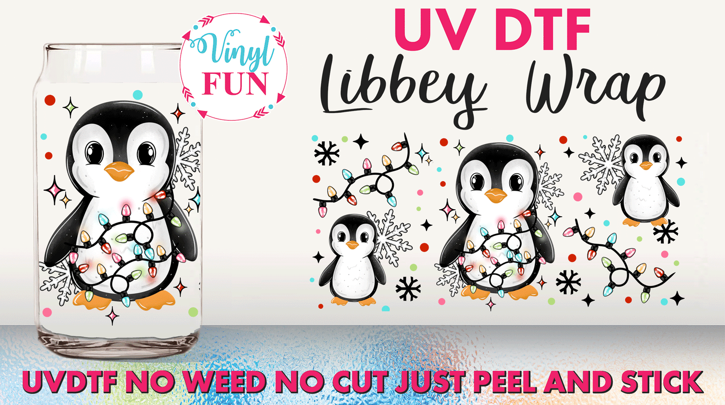 Penguin Wrapped In Lights UVDTF Libbey Glass Wrap - UV166
