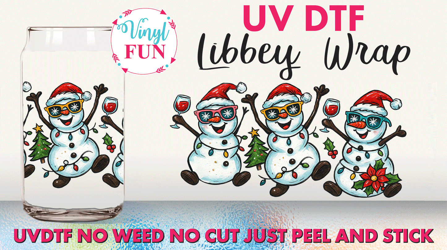 Drinking Snowmen UVDTF Libbey Glass Wrap - UV54
