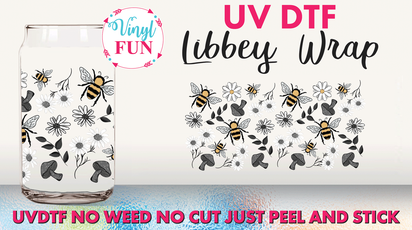 Floral Bee UVDTF Libbey Glass Wrap - UV56