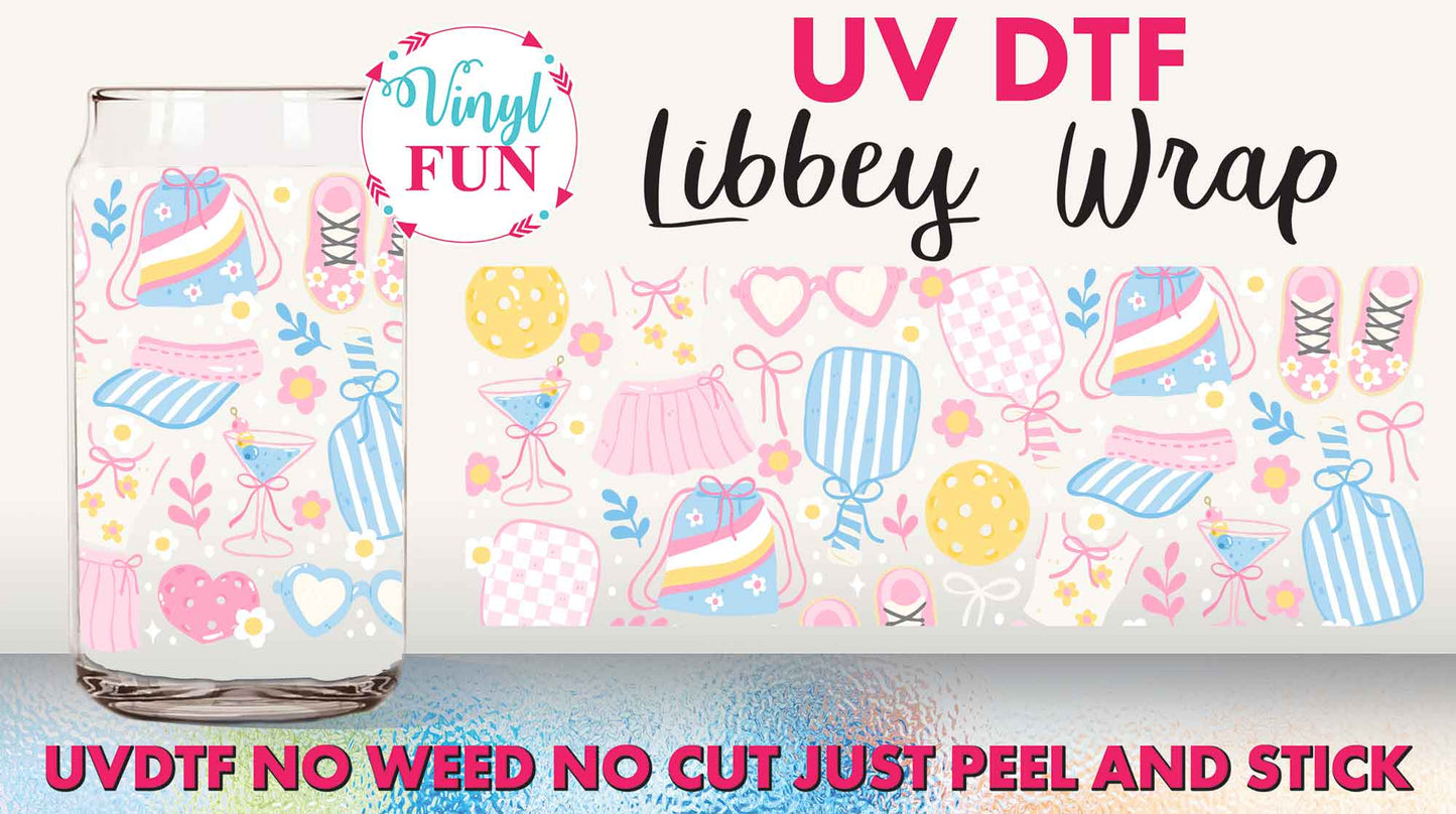 Pastel Pickleball UVDTF Libbey Glass Wrap - UV117