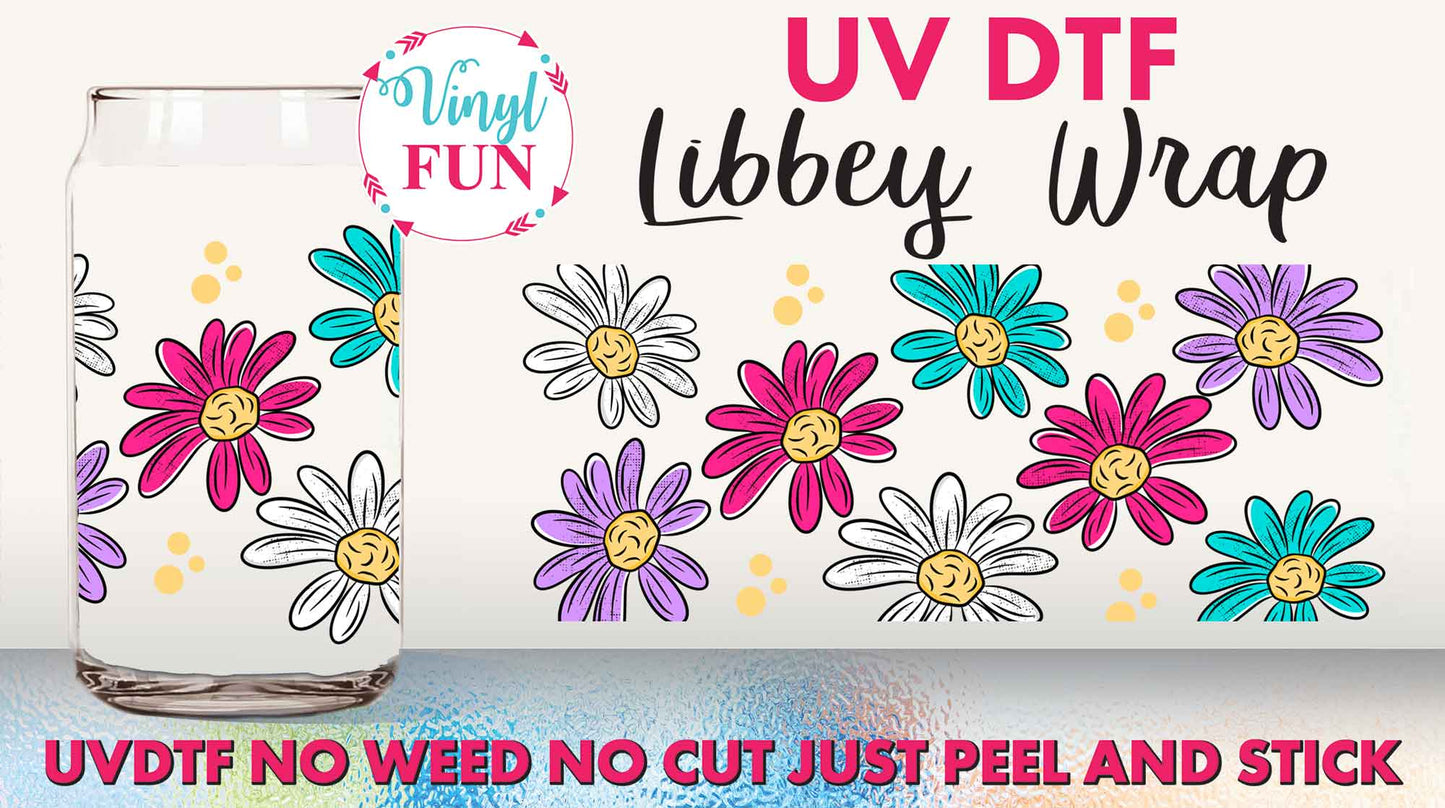 Colorful Flowers UVDTF Libbey Glass Wrap - UV165