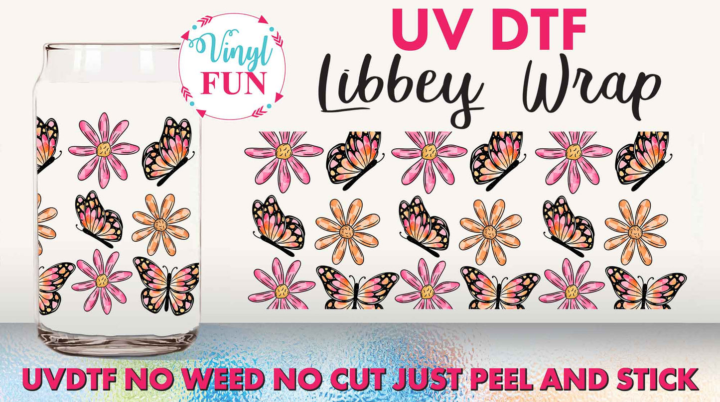 Butterfly With Checkered UVDTF Libbey Glass Wrap - UV63