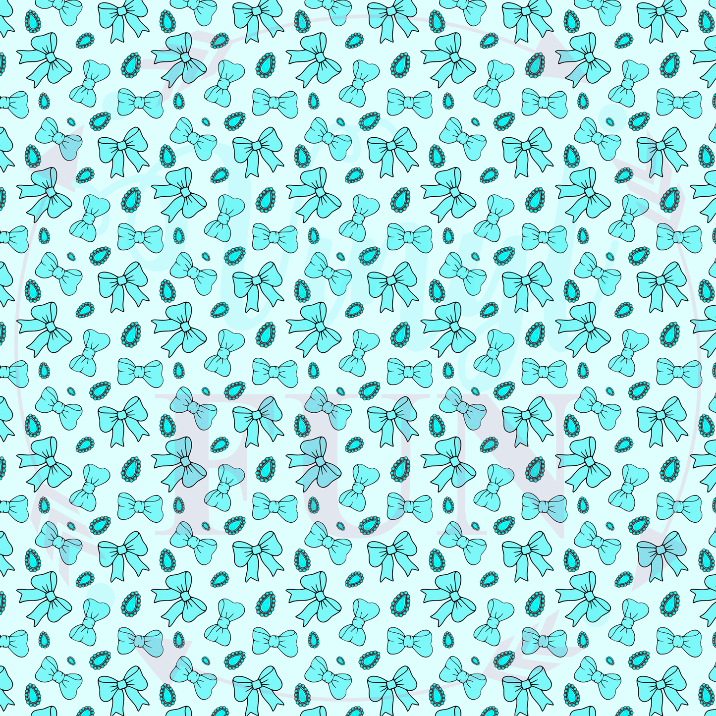 Turquoise Bows Blue Background Pattern-A19