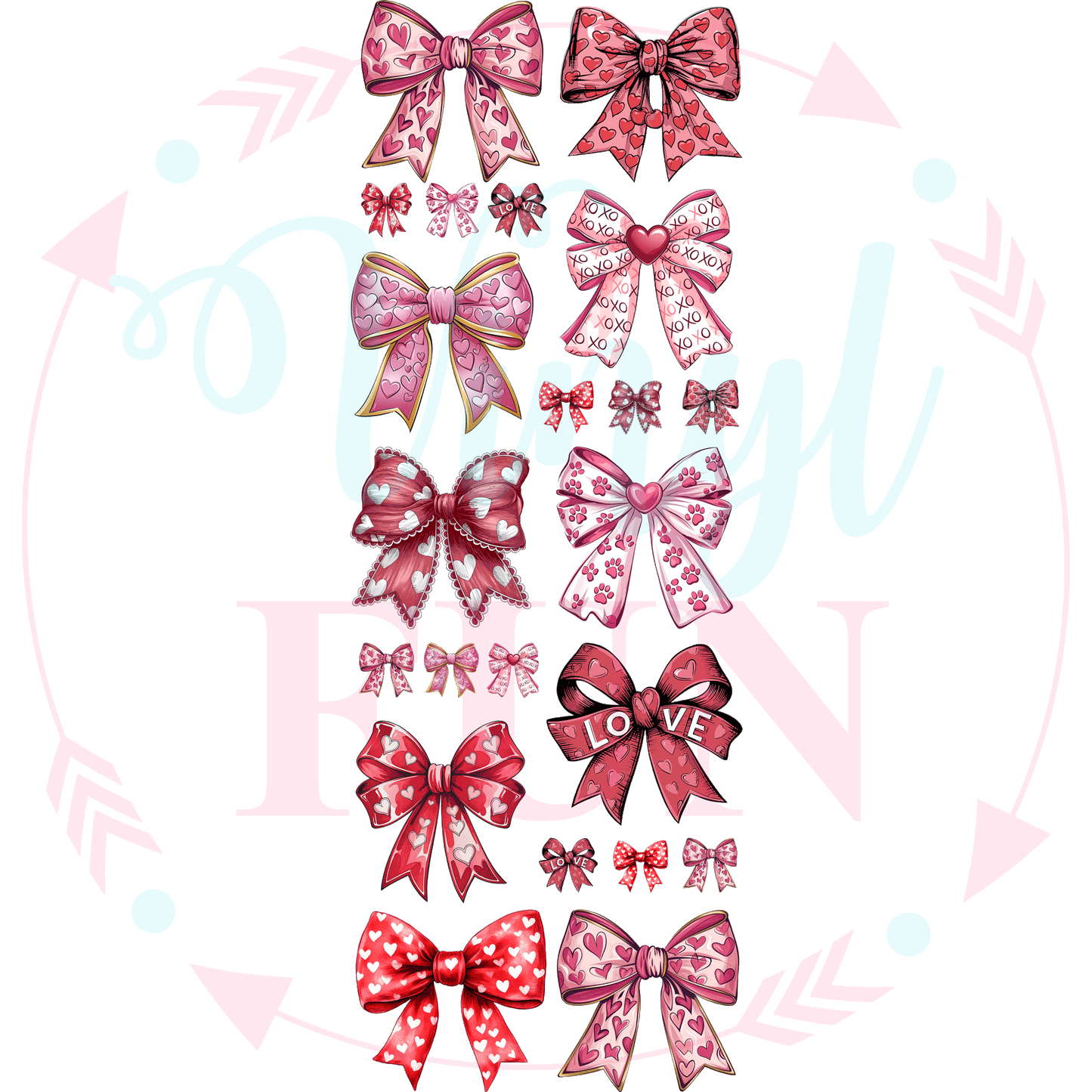 Valentine's Day Bows Gang Sheet 22"x60"