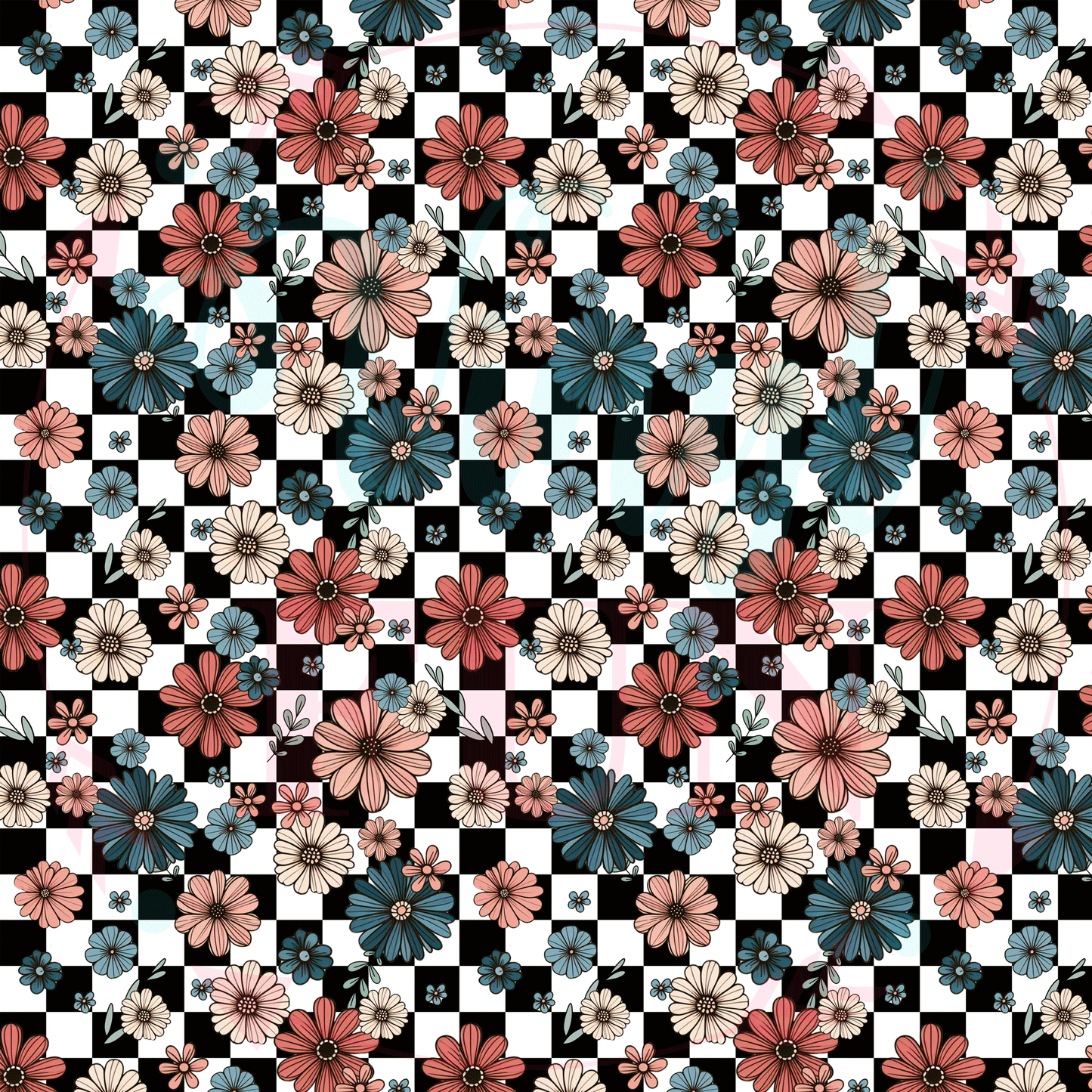 Vintage Floral Checkered Pattern-A18