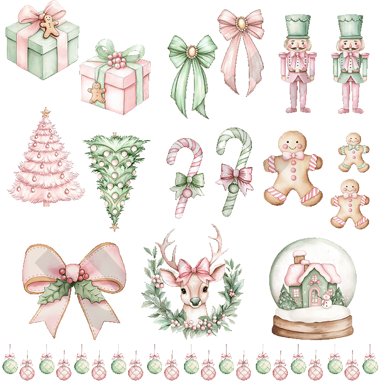 UVDTF Watercolor Pastel Christmas Elements