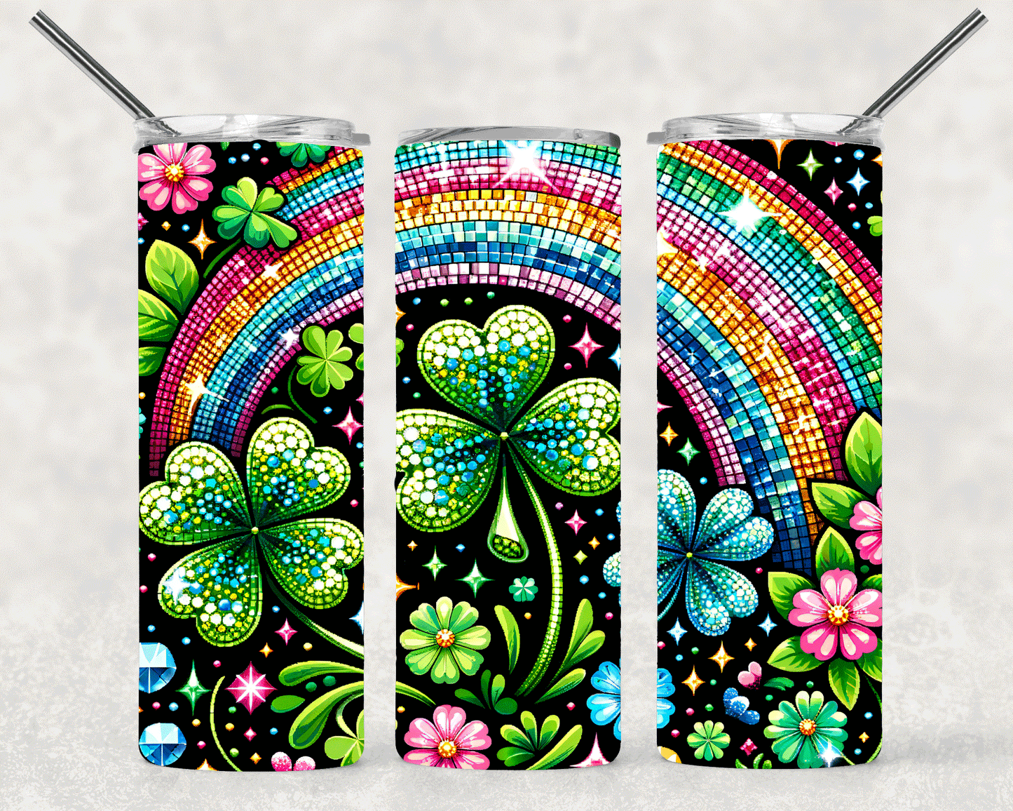 Glitter Shamrock Wrap For Straight Tumbler-S280