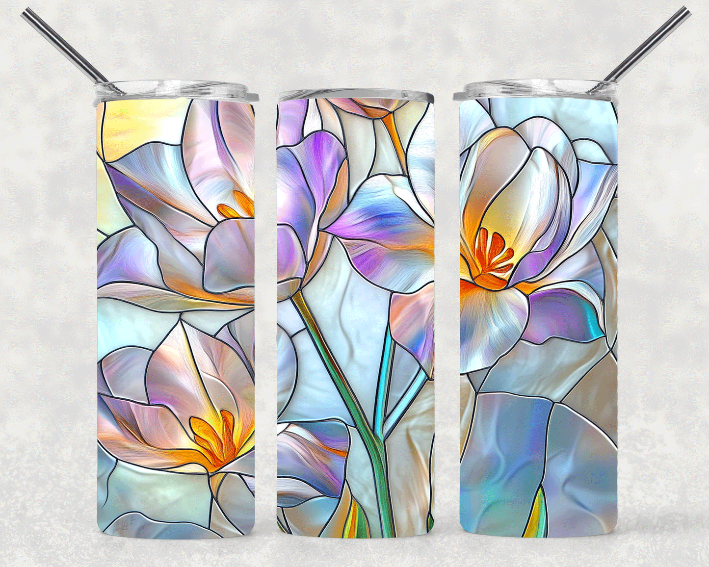 Stained Glass Flowers Wrap For Straight Tumbler-S591