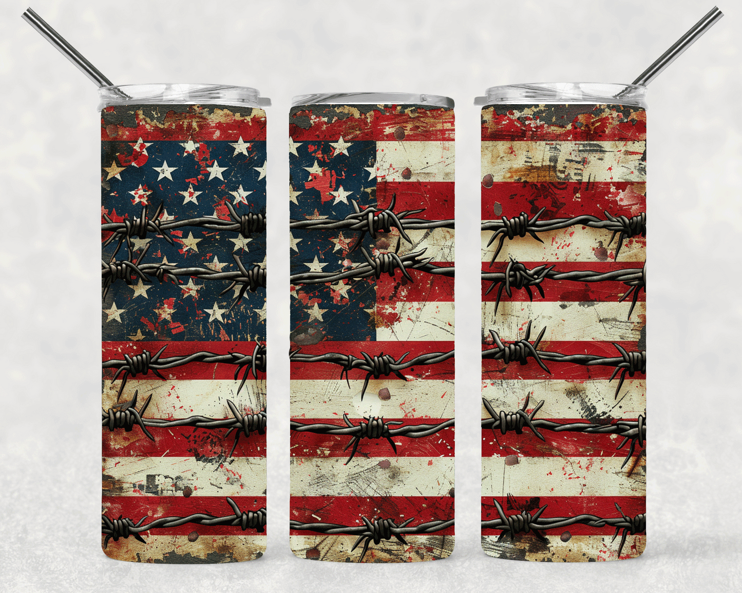 Flag Barb Wire Wrap For Straight Tumbler-S600
