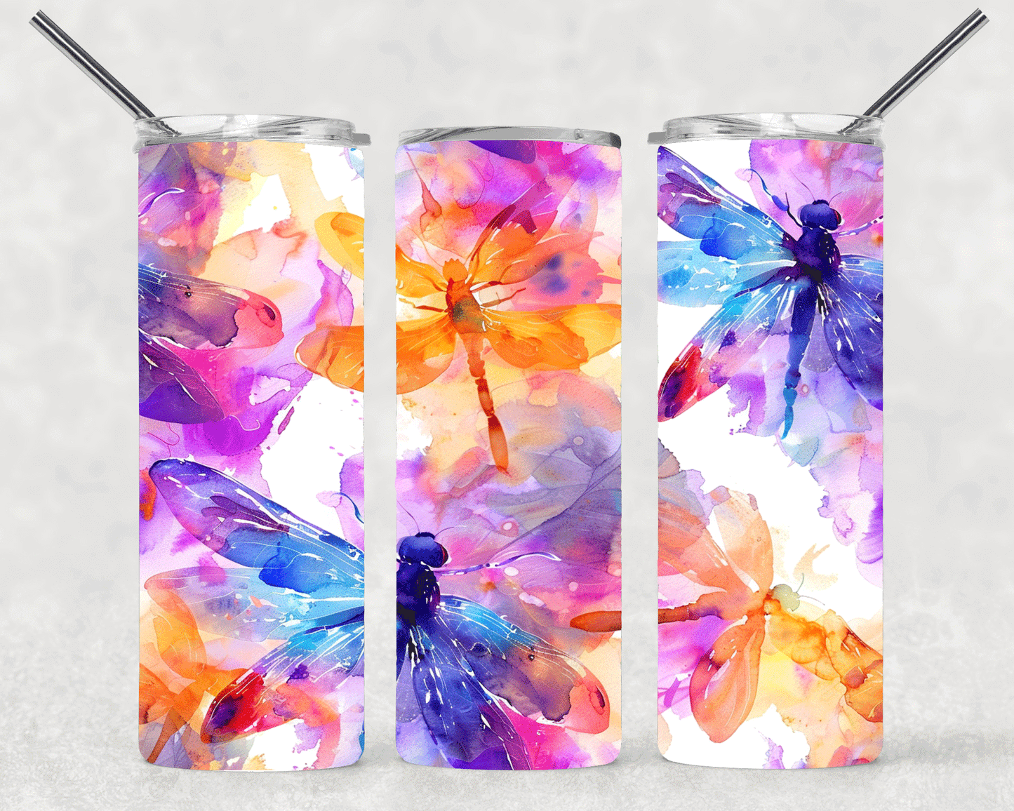 Watercolor Dragonflies Wrap For Straight Tumbler-S604