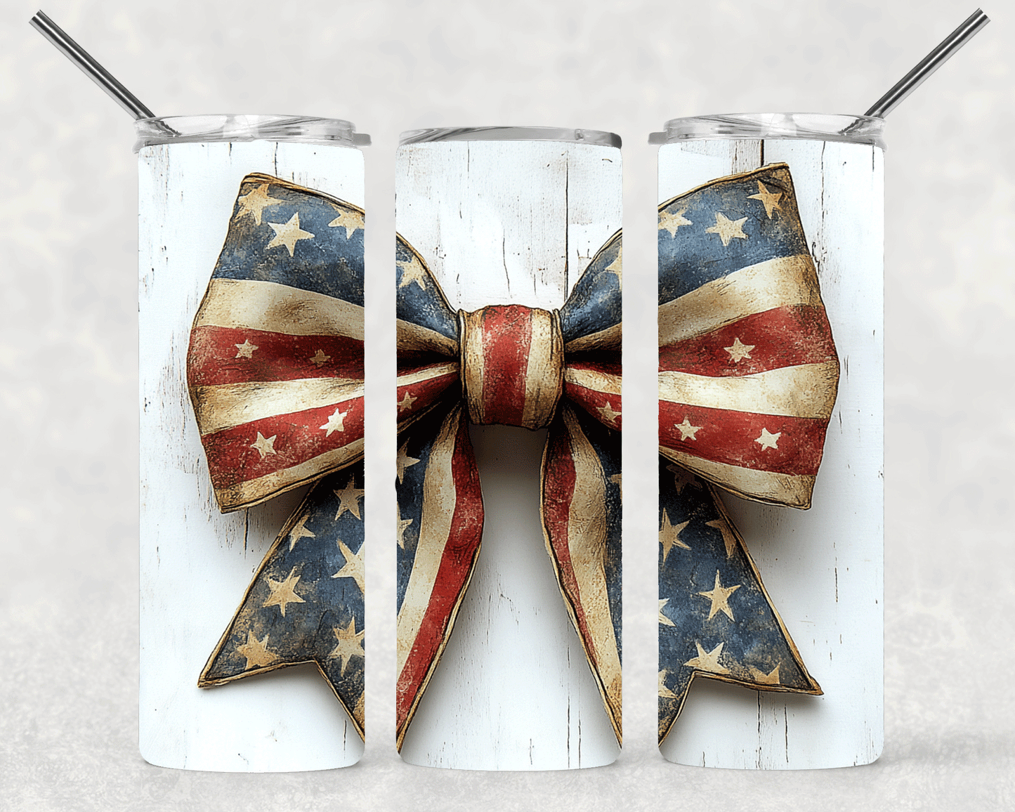 American Flag Bow Wrap For Straight Tumbler-S608