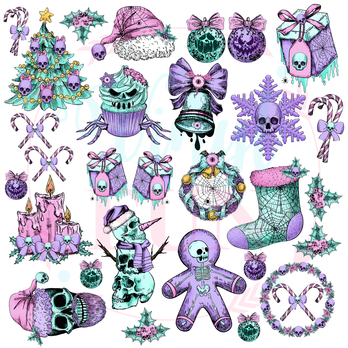 Purple Scary Christmas Elements
