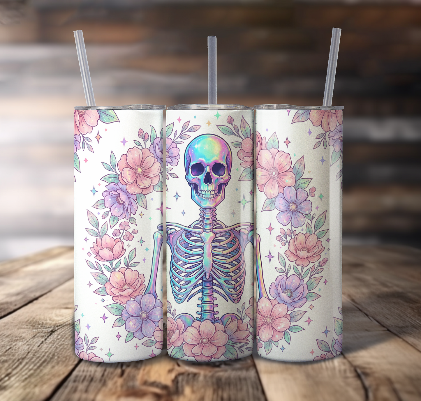 Floral Skeleton Wrap For Straight Tumbler-S761